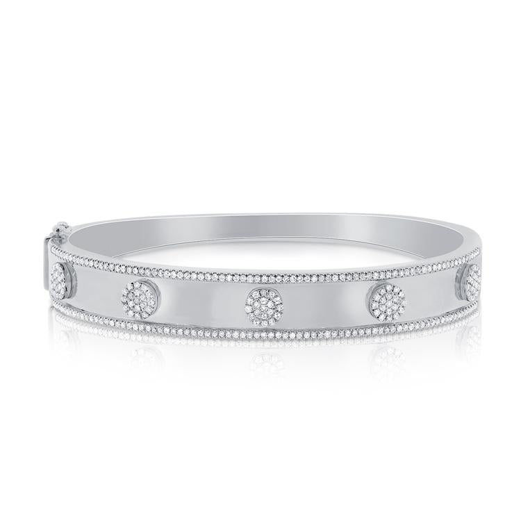 14K White Gold Pave Diamond 5 Station Disc Thick Bangle-Bracelets-aaron jewelry-