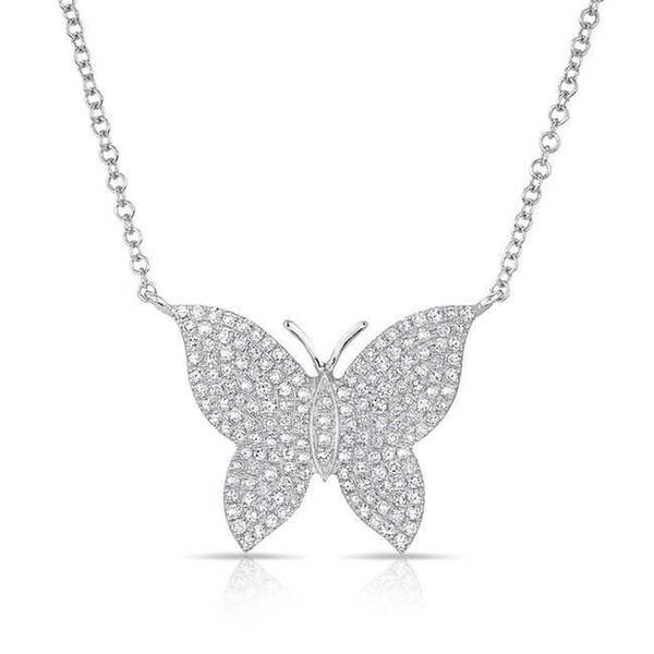 14K Rose Gold Pave Diamond Butterfly Necklace