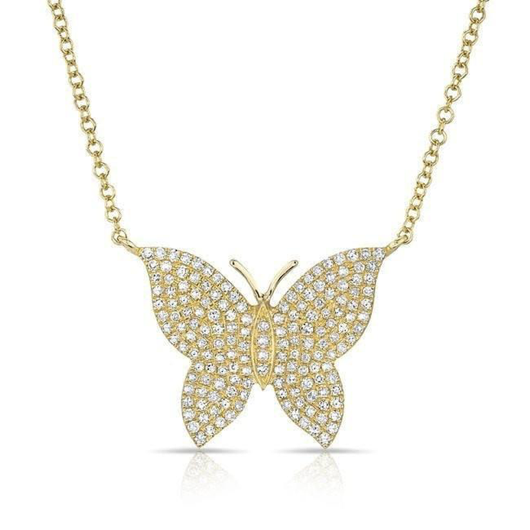 14K Rose Gold Pave Diamond Butterfly Necklace