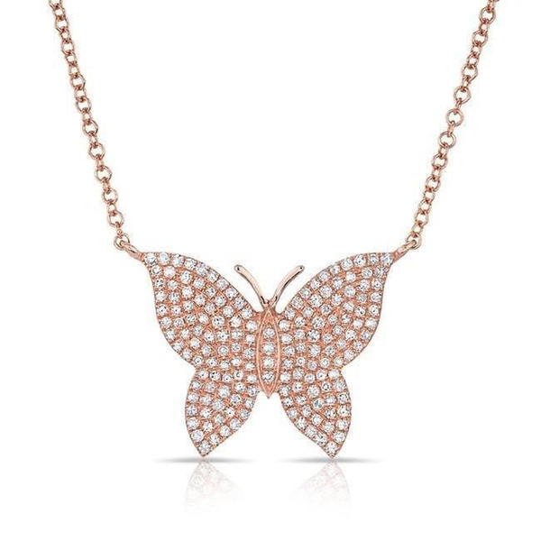 14K Rose Gold Pave Diamond Butterfly Necklace