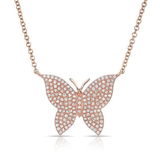14K Yellow Gold Pave Diamond Butterfly Necklace