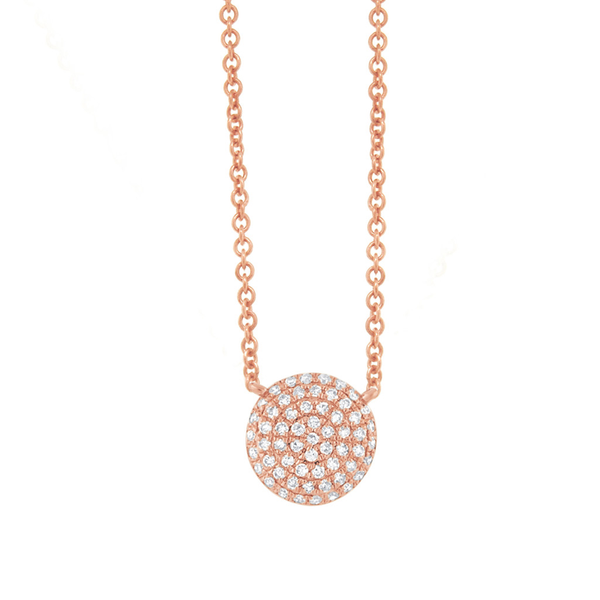 14K Rose Gold Pave Diamond Disc Necklace