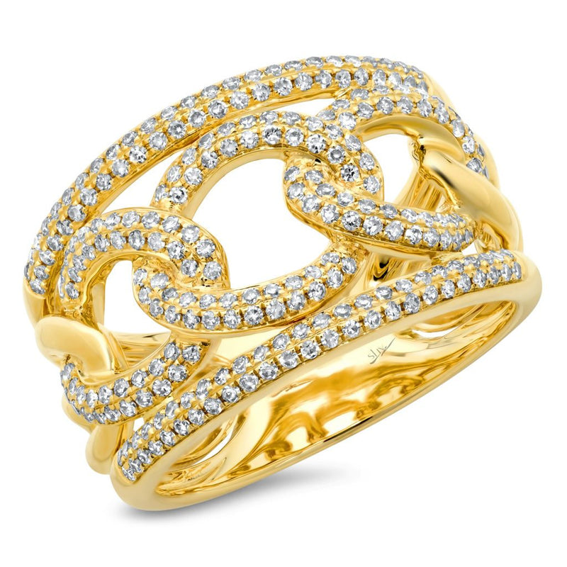 14K Yellow Gold Pave Diamond Link Ring