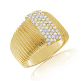 14K Yellow Gold Pave Diamond Ribbed Ring