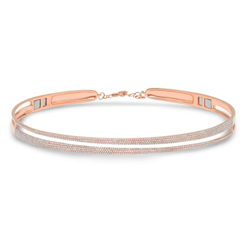 14K Rose Gold Pave Diamond Split Choker Necklace