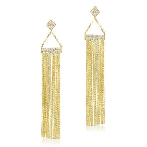 14K Yellow Gold Pave Diamond Tassel Earrings