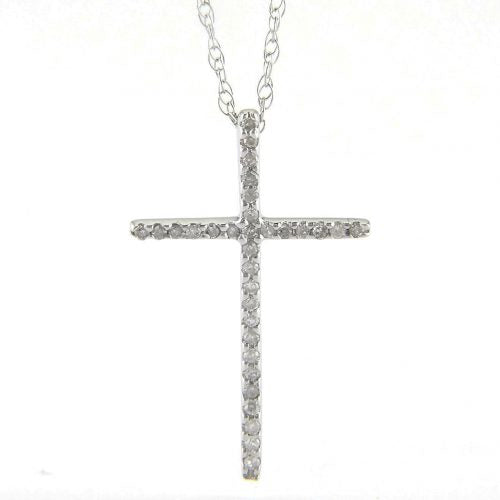 14K White Gold Diamond Cross Necklace-Necklaces-lau international-