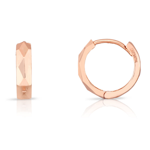 14k Rose Gold Diamond Cut Polished Huggie Earrings-Earrings-MAURICE'S JEWELERS-