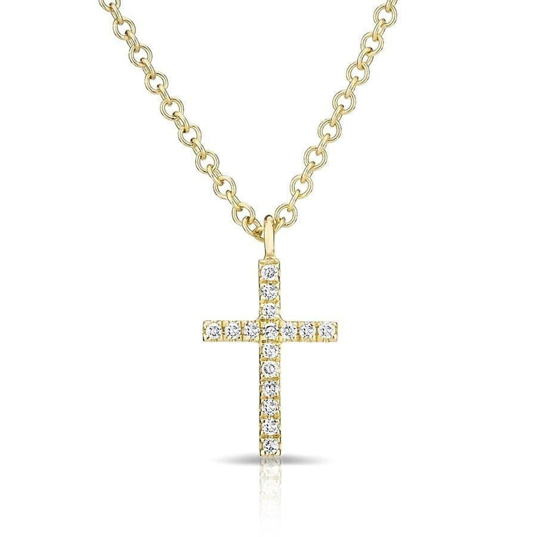 14K Rose Gold Petite Diamond Cross Necklace-Necklaces-Maurice's Jewelers-Yellow Gold-