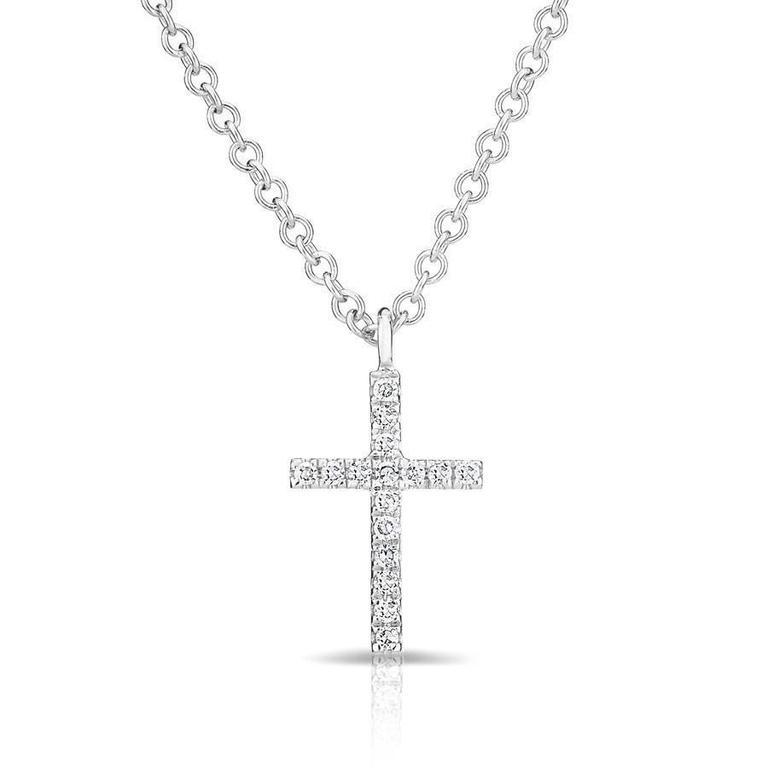 14K Rose Gold Petite Diamond Cross Necklace-Necklaces-Maurice's Jewelers-White Gold-