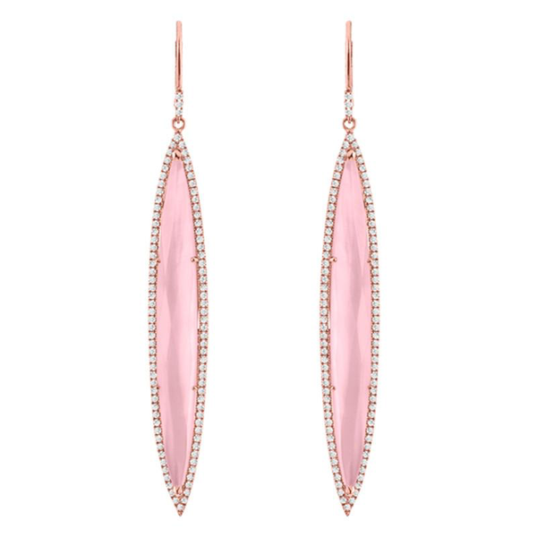 14K Rose Gold Pink Quartz Drop Earring