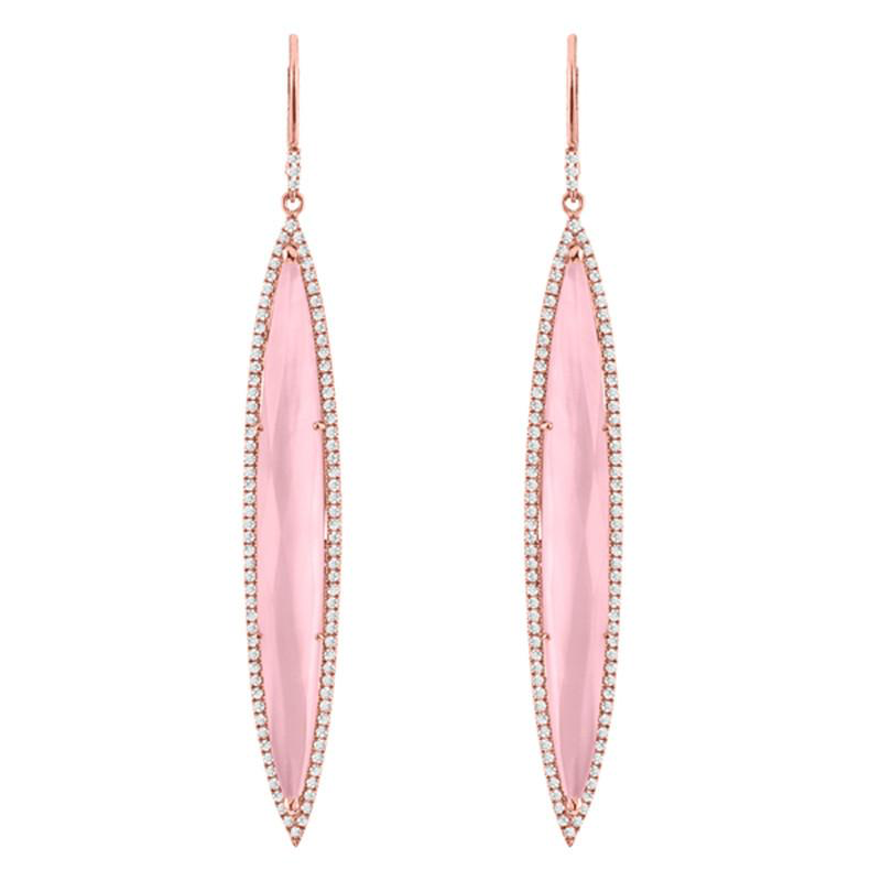 14K Rose Gold Pink Quartz Drop Earring