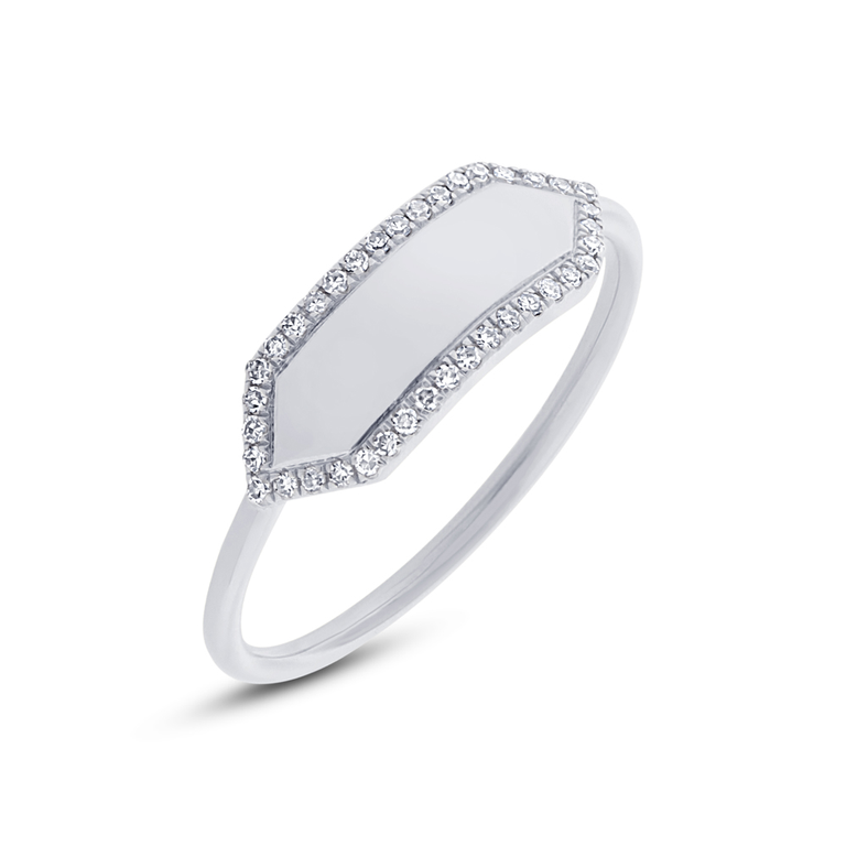 14K White Gold Polished Diamond Hexagon Engravable Ring-Rings-Maurice's Jewelers-White Gold-