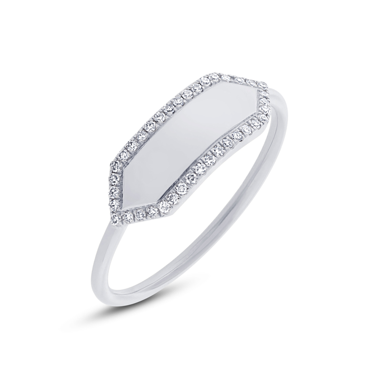 14K White Gold Polished Diamond Hexagon Engravable Ring