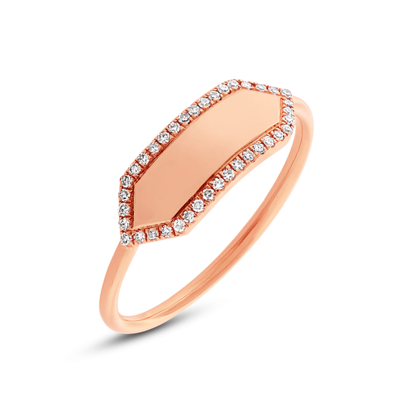 14K Rose Gold Polished Diamond Hexagon Engravable Ring