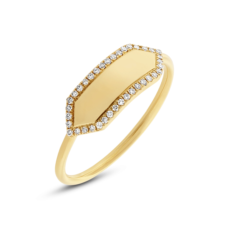 14K White Gold Polished Diamond Hexagon Engravable Ring
