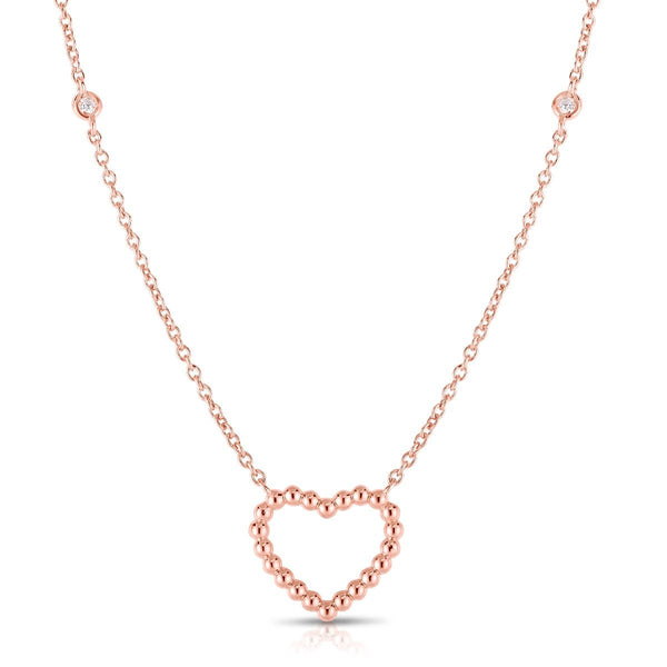 14K Rose Gold Beaded Heart Diamonds by the Yard Necklace-Necklaces-MAURICE'S JEWELERS-