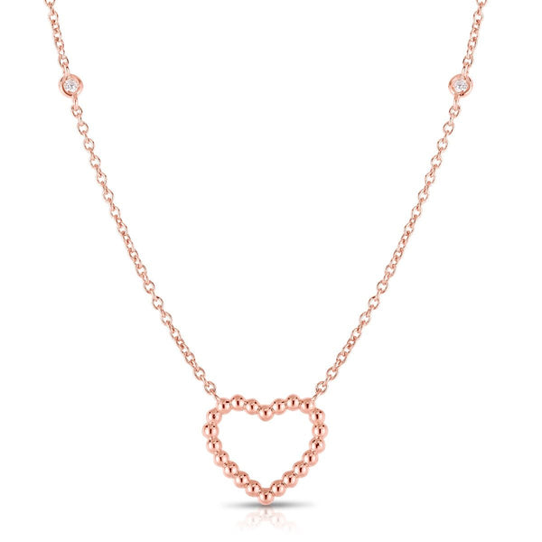 14K Rose Gold Beaded Heart Diamonds by the Yard Necklace