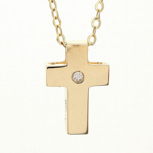 14K Yellow Gold Cross With Diamond Necklace