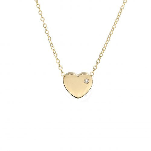 14K Yellow Gold Heart With Diamond Necklace
