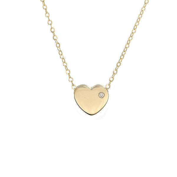 14K White Gold Diamond High Polished Heart Necklace