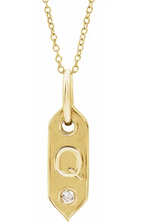 14K Yellow Initial Diamond Tag Necklace-Necklaces-Maurice's Jewelers-Q-