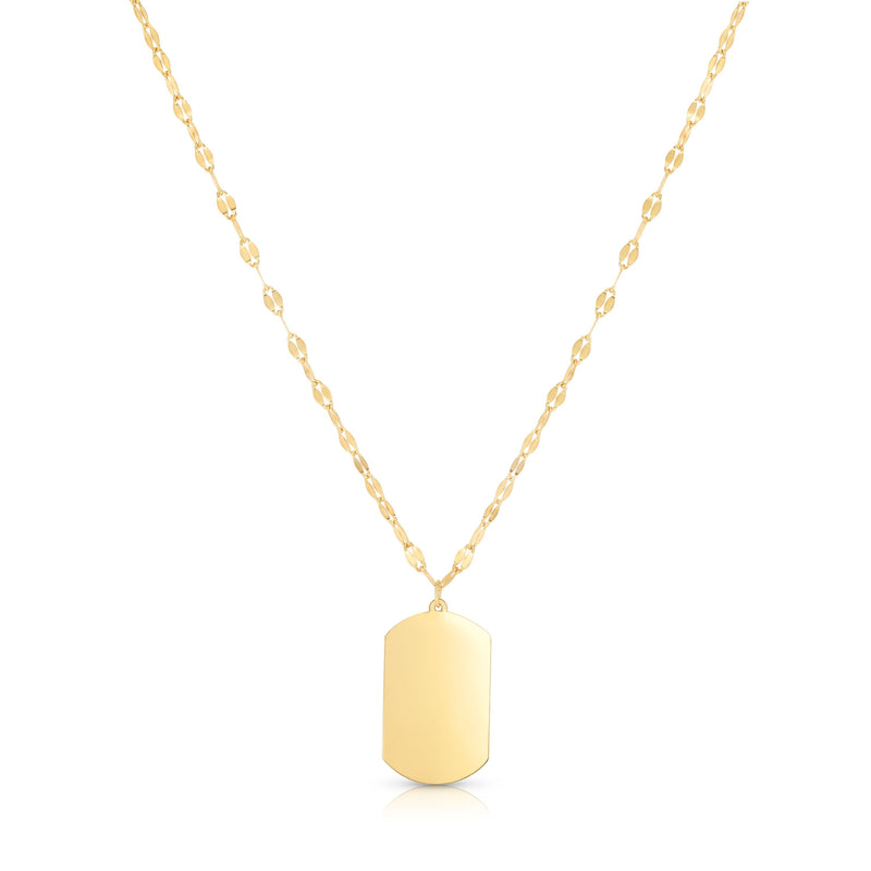 14k Yellow Engraveable Dog Tag Necklace