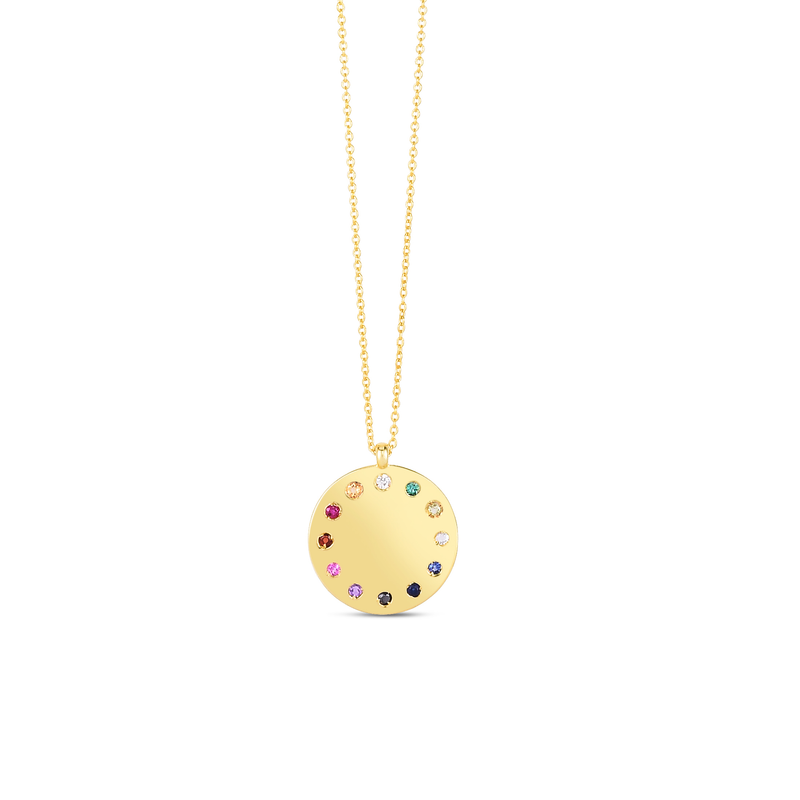 14K Yellow Gold Gemstone Rainbow Dial Medallion Necklace