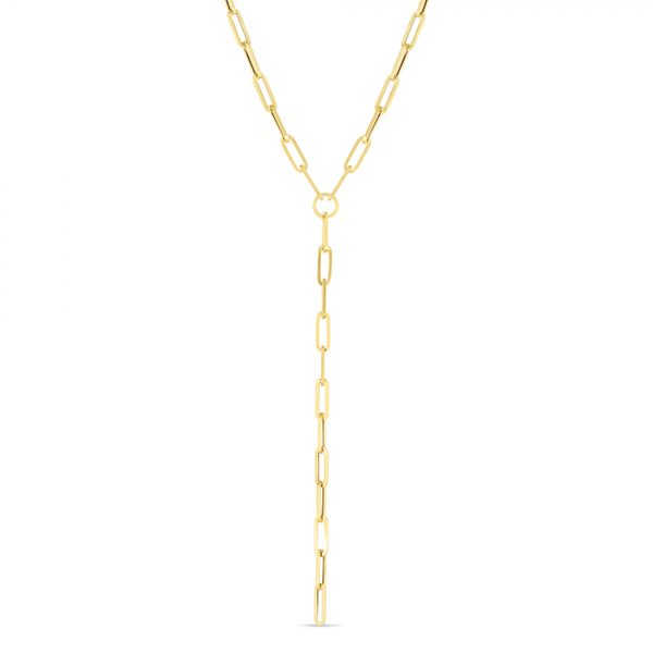 14K Yellow Lariat Paperclip Y-Necklace