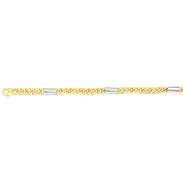 Two Tone 14K Gold Fancy Figaro Cuban Link with Bar Stations