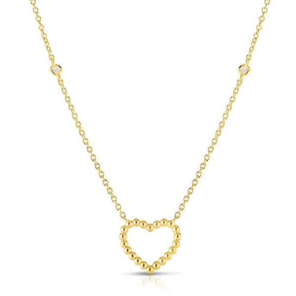 14K Yellow Gold Beaded Heart Diamonds by the Yard Necklace-Necklaces-MAURICE'S JEWELERS-