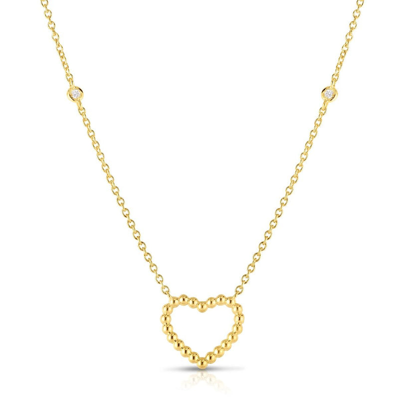 14K Yellow Gold Beaded Heart Diamonds by the Yard Necklace-Necklaces-MAURICE'S JEWELERS-
