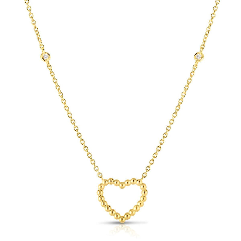14K Yellow Gold Beaded Heart Diamonds by the Yard Necklace