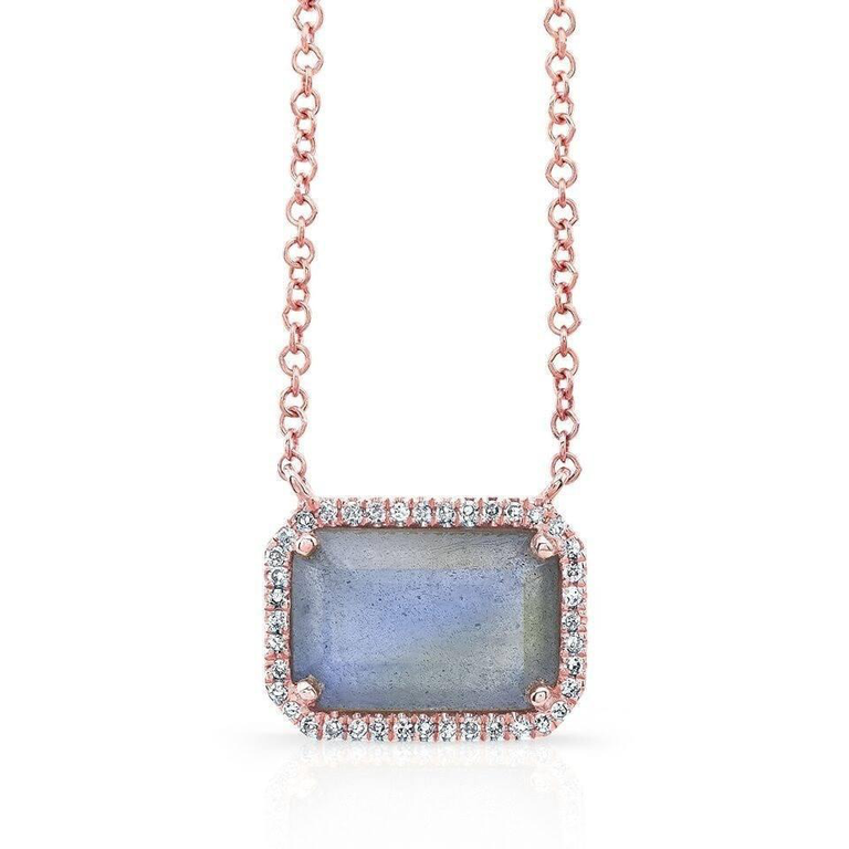 14K Rose Gold Rectangle Labradorite Diamond Necklace-Necklaces-Maurice's Jewelers-