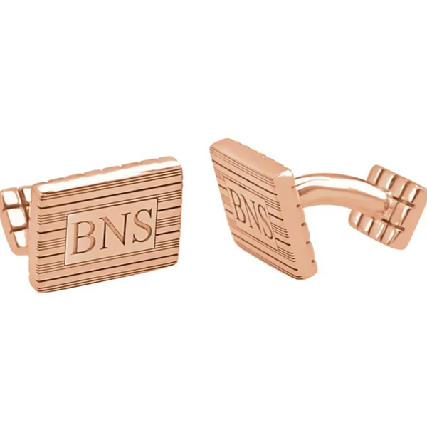 Rose Gold Plated Sterling Silver 3-Letter Serif Monogram Rectangle Cuff Links