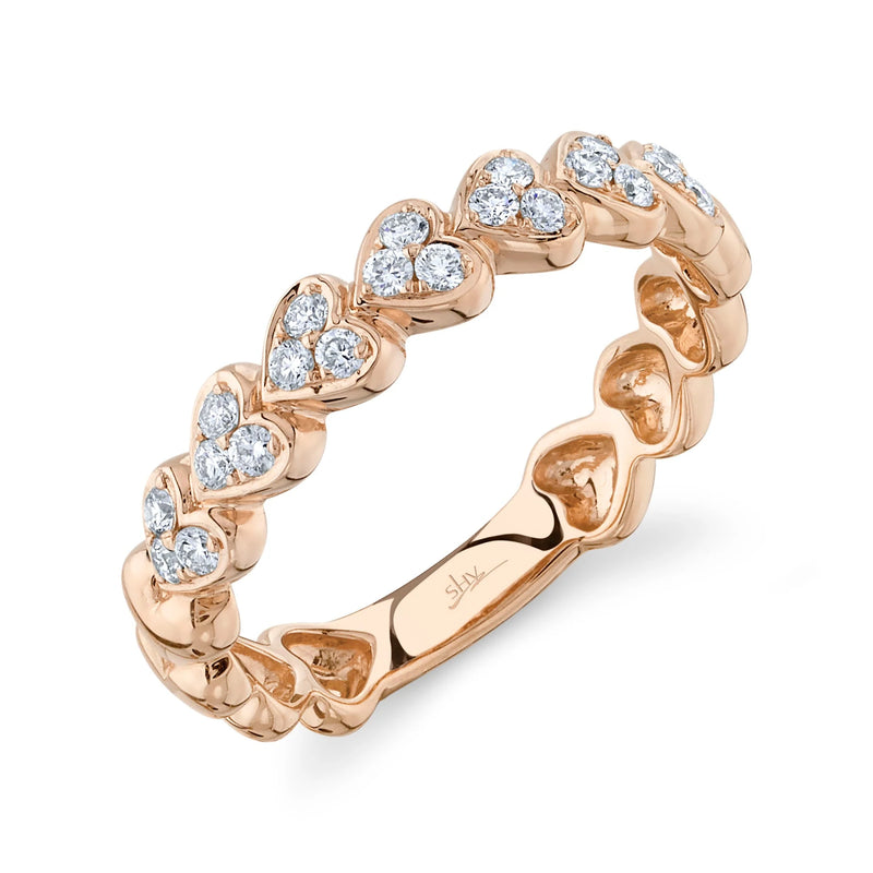 14k Rose Gold Diamond Heart Band