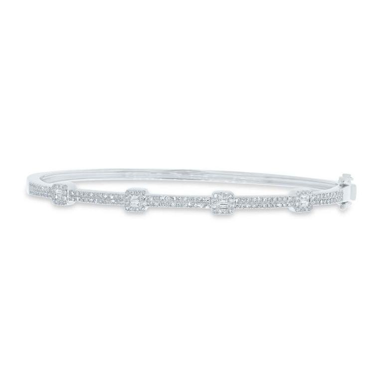 14K Rose Gold Round and Baguette Diamond Bangle