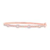 14K Rose Gold Round and Baguette Diamond Bangle