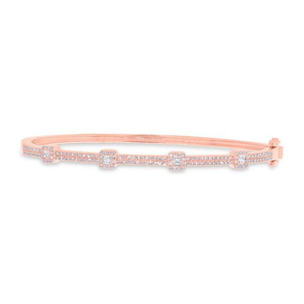 14K Rose Gold Round and Baguette Diamond Bangle