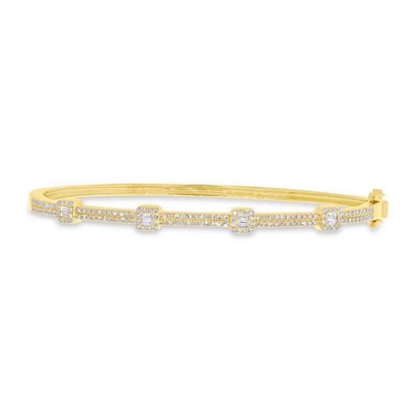 14K Yellow Gold Round and Baguette Diamond Bangle