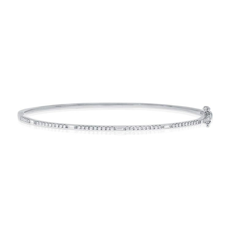 14K Yellow Gold Round and Baguette Diamond Hinged Bangle-Bracelets-Maurice's Jewelers-White Gold-