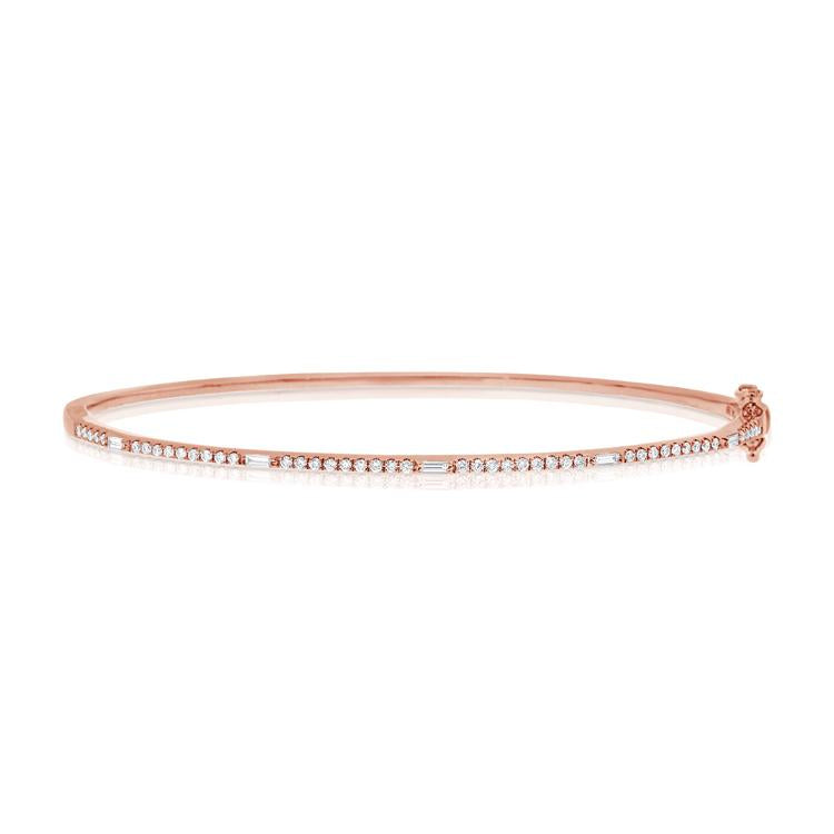 14K Yellow Gold Round and Baguette Diamond Hinged Bangle-Bracelets-Maurice's Jewelers-Rose Gold-