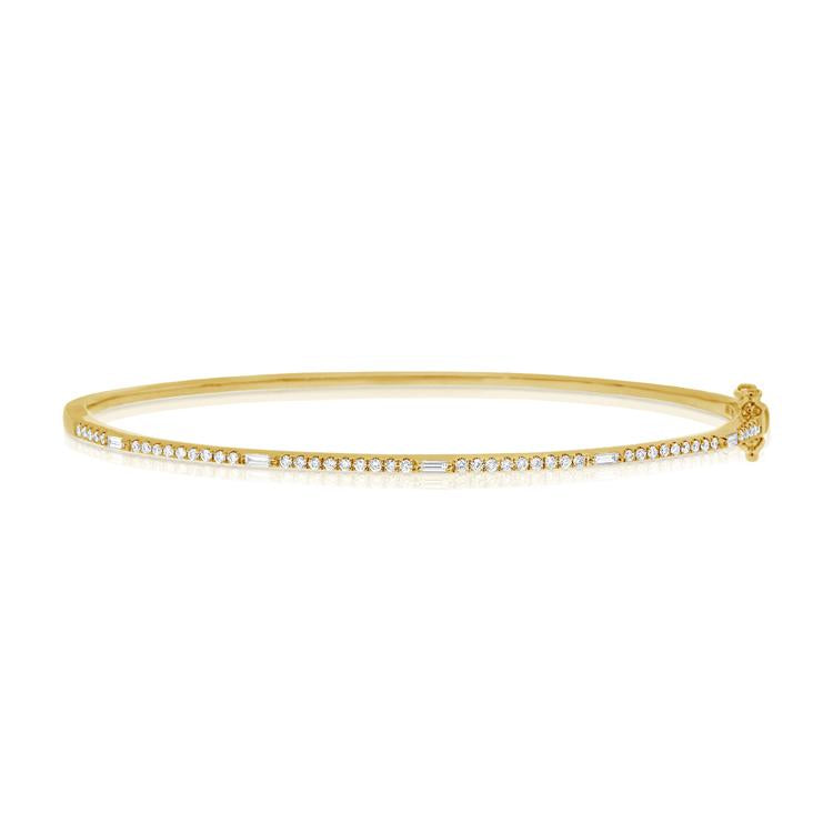 14K Yellow Gold Round and Baguette Diamond Hinged Bangle – Maurice's ...