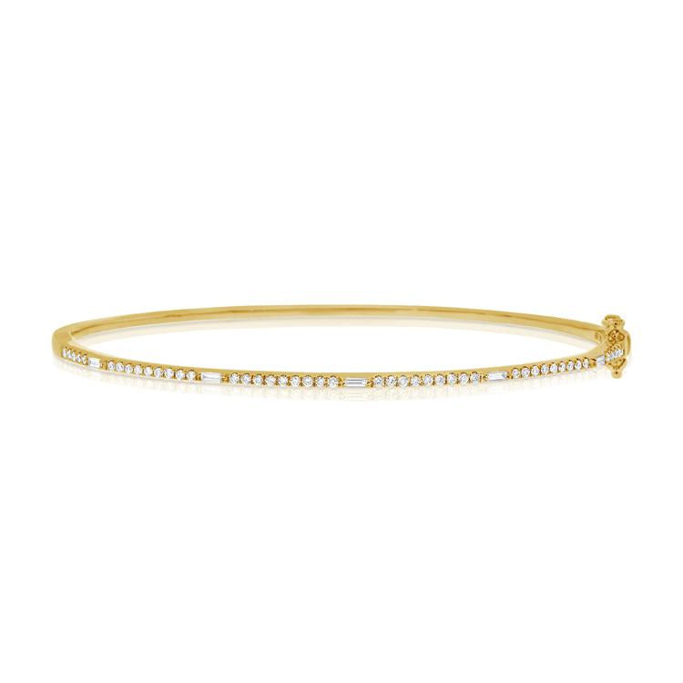 14K Yellow Gold Round and Baguette Diamond Hinged Bangle-Bracelets-Maurice's Jewelers-Yellow Gold-