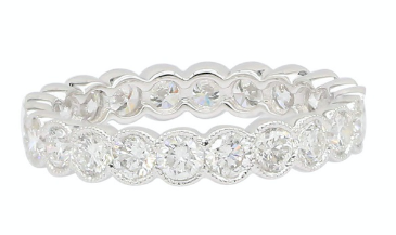 14K White Gold Round Diamond Bezel Migrain Eternity Band-Rings-aaron jewelry-4-