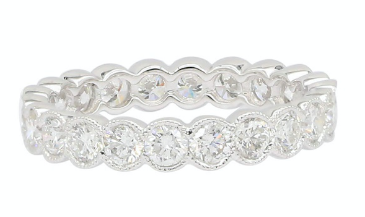 14K White Gold Round Diamond Bezel Migrain Eternity Band