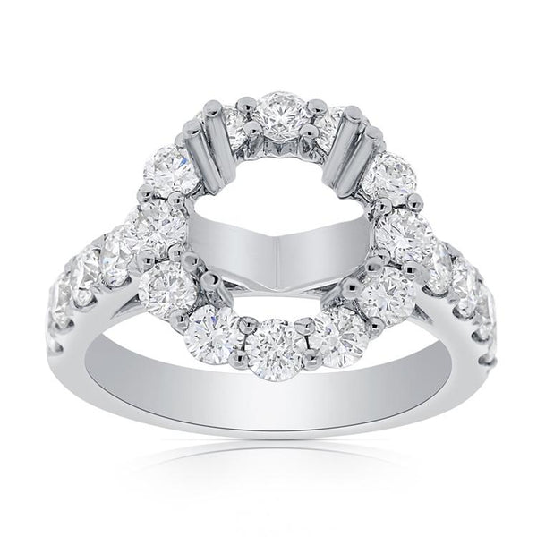 14K White Gold Round Diamond Halo Cathedral Mounting