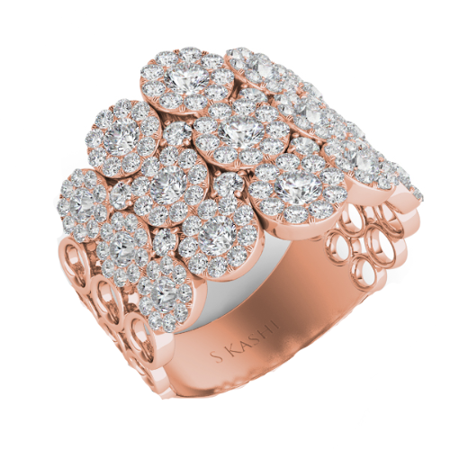 14K Rose Gold Round Diamond Multi-Halo Fashion Ring