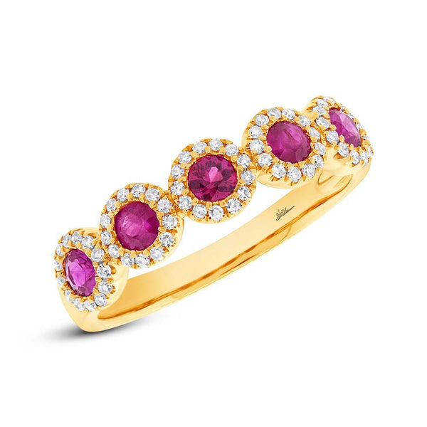 14K Rose Gold Ruby Diamond Halo Band-Rings-Maurice's Jewelers-Yellow Gold-4-