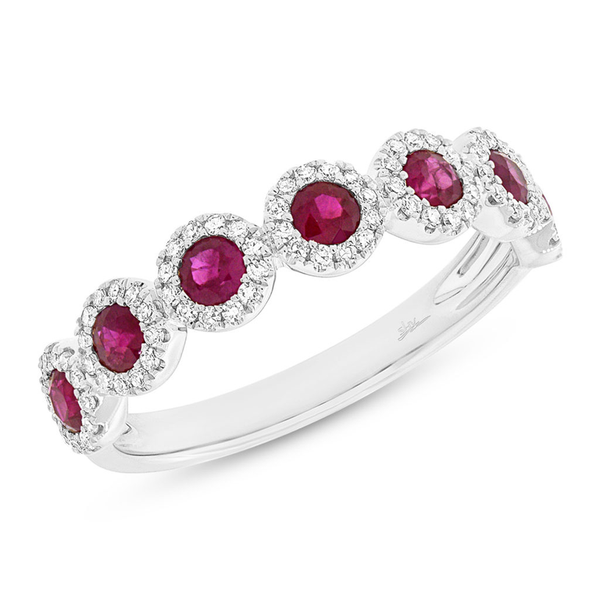 14K Yellow Gold Ruby Diamond Halo Band